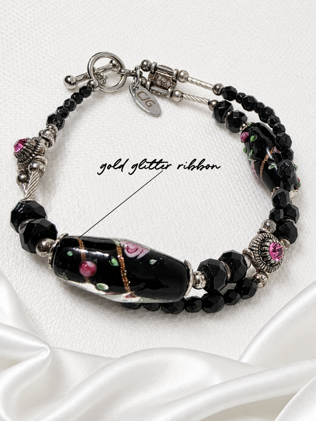 Black-Pink Rose Garden Bracelet