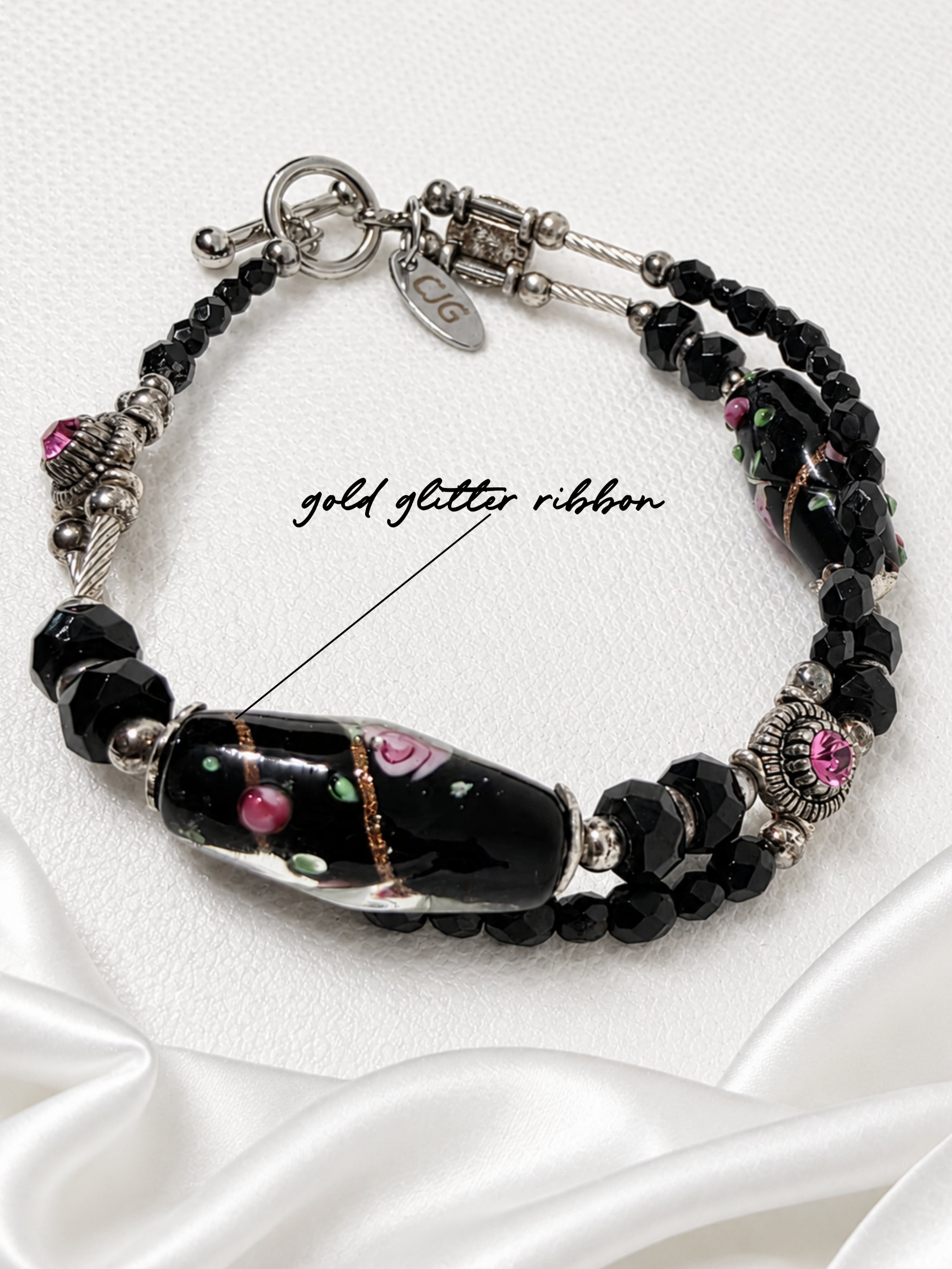 Black-Pink Rose Garden Bracelet