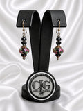Black-Pink Crystal & Floral Earrings