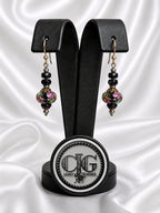 Black-Pink Crystal & Floral Earrings