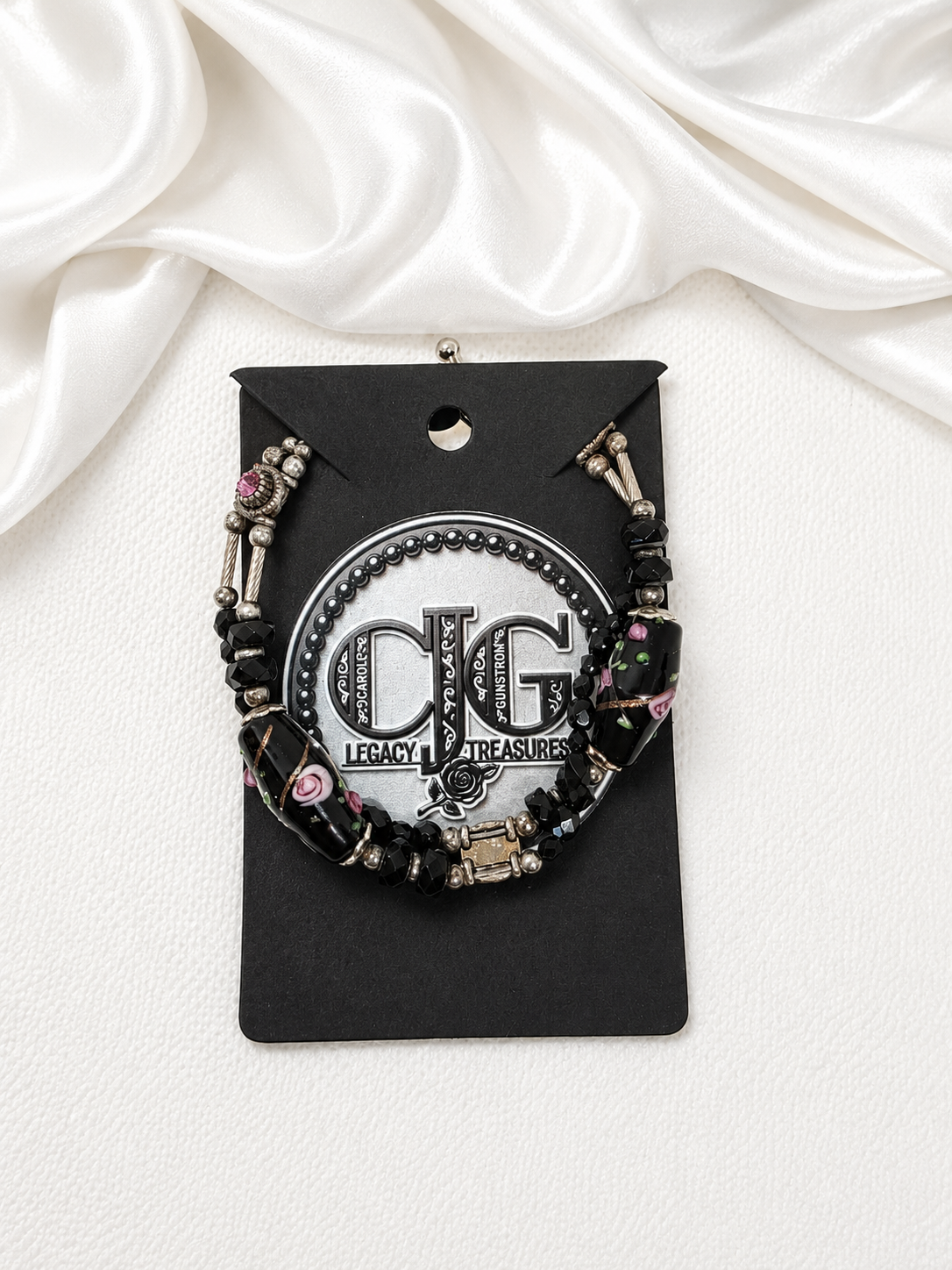 Black-Pink Rose Garden Bracelet