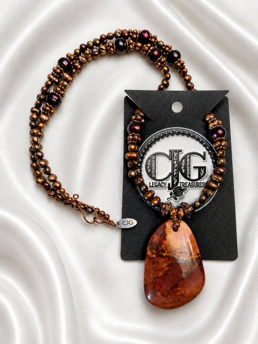 Bronze River Pearl & Red Jasper Necklace