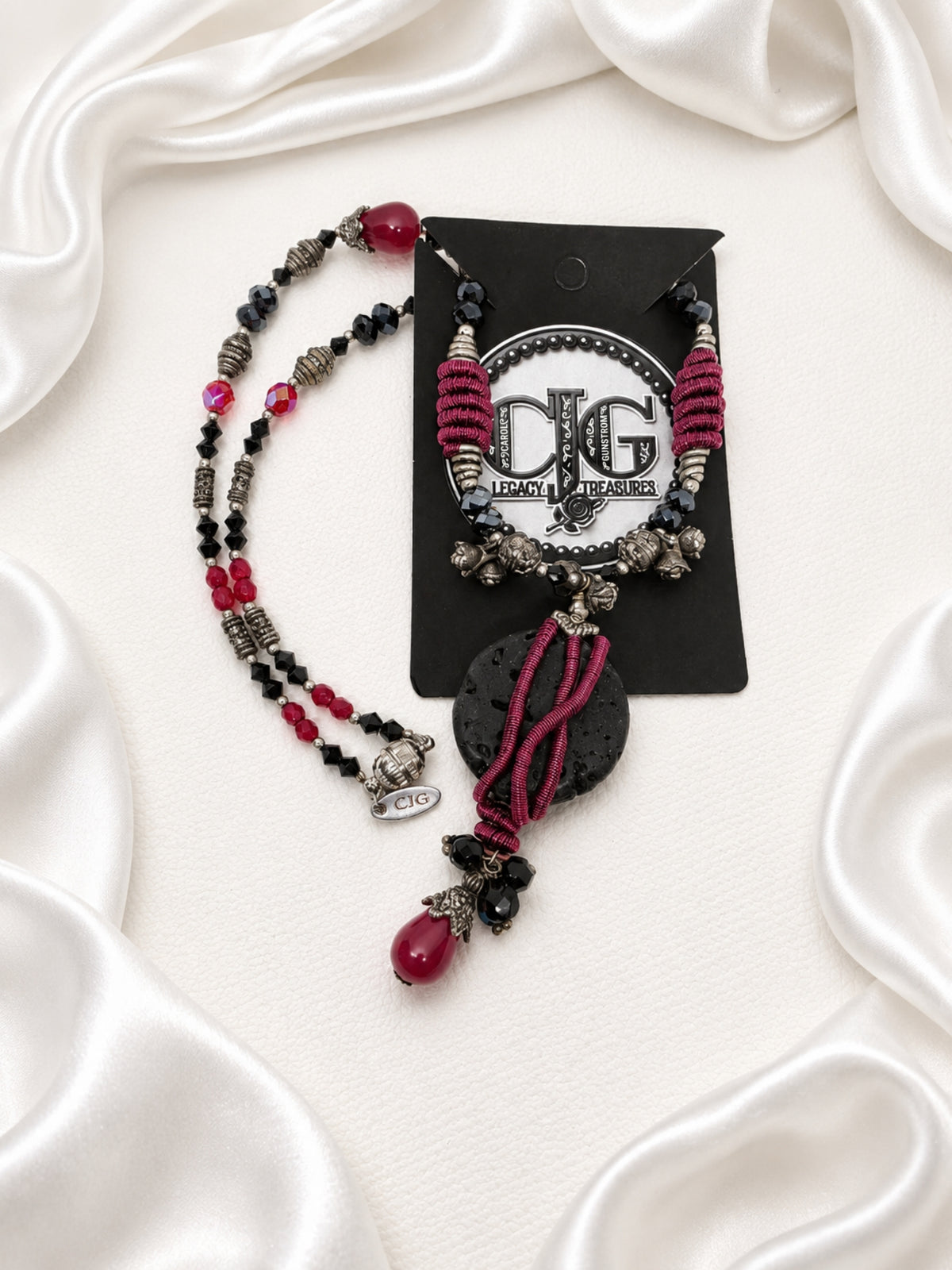 Wine Red Wire Wrap & Lava Rock Necklace