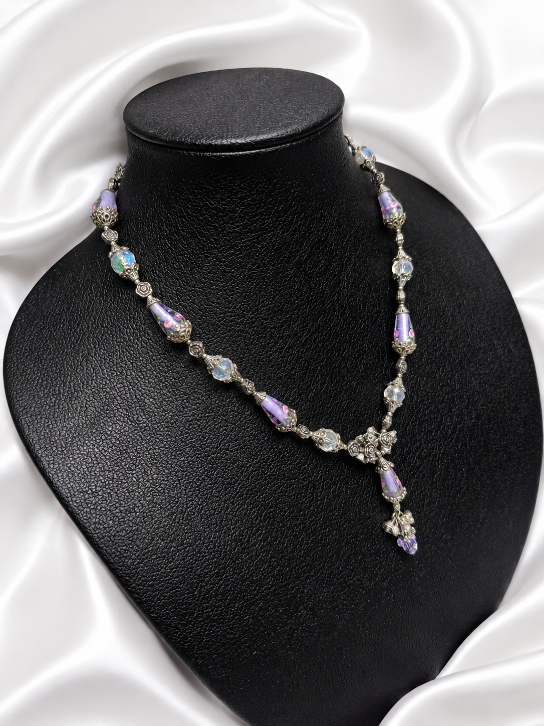 Lavender Rose Garden Lampwork Necklace