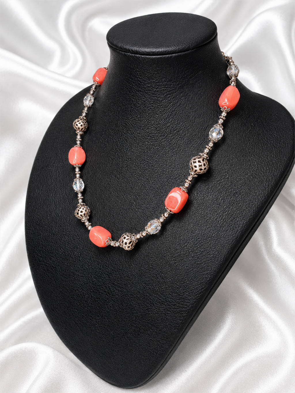 Red-Orange Chunky Coral & Filigree Necklace