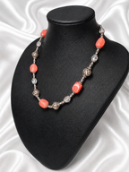 Red-Orange Chunky Coral & Filigree Necklace