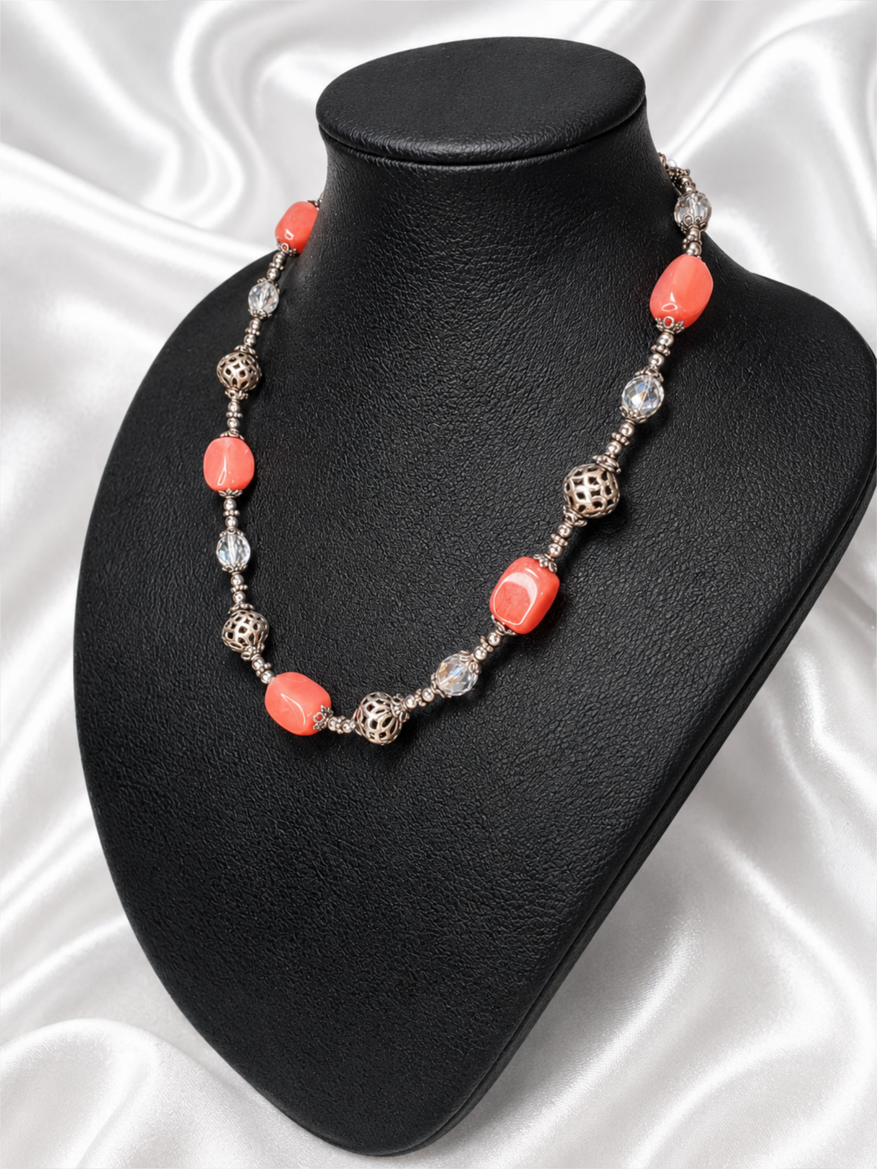 Red-Orange Chunky Coral & Filigree Necklace