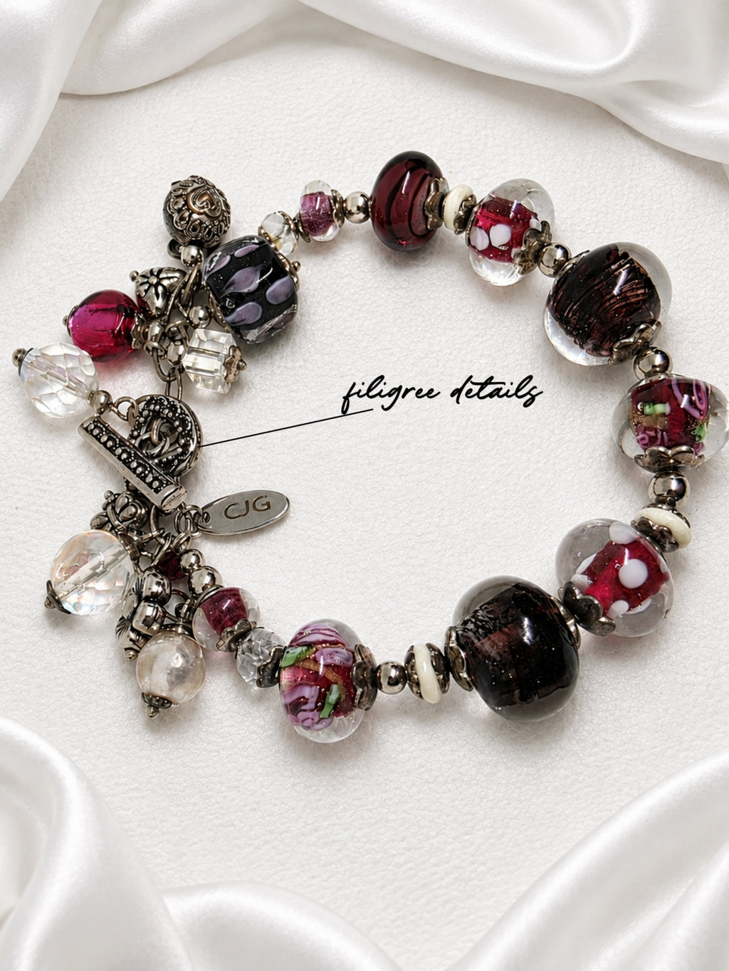 Cranberry Pandora Glass Charm Bracelet