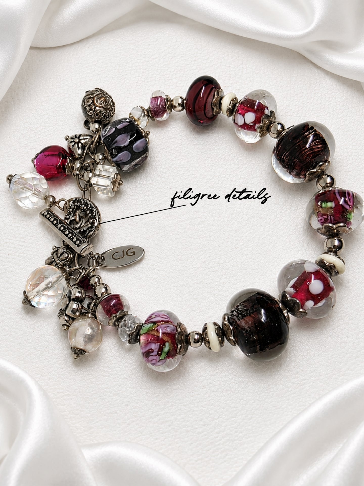Cranberry Pandora Glass Charm Bracelet
