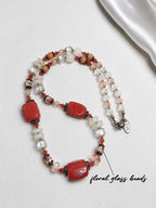 Red-Orange Chunky Coral & Floral Necklace