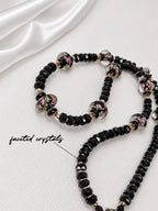 Black-Pink Crystal & Floral Necklace