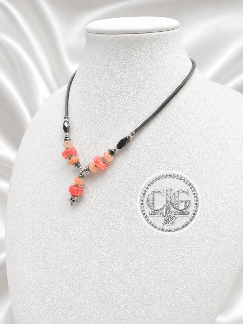 Coral Chalcedony Drop Necklace