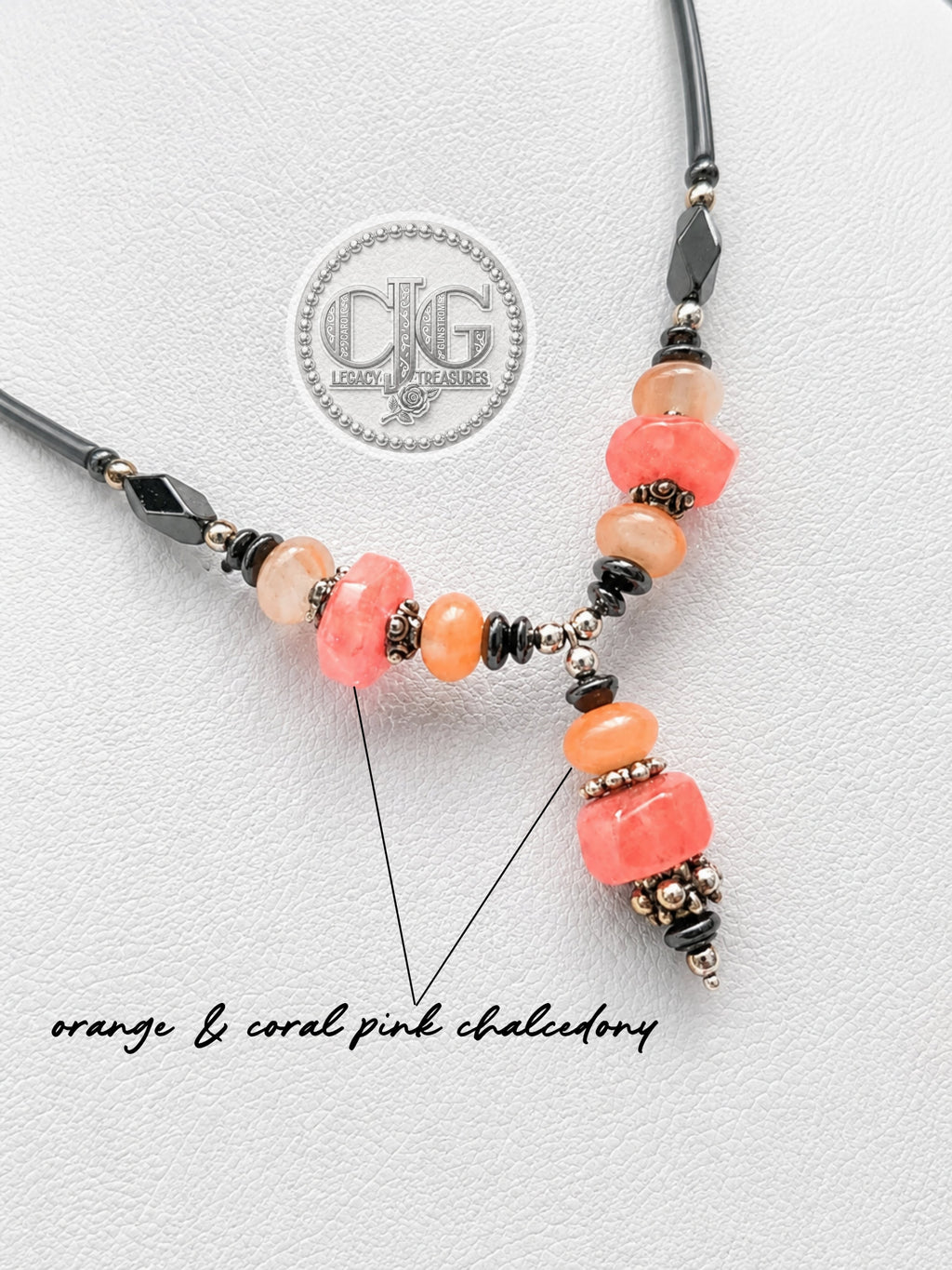 Coral Chalcedony Drop Necklace