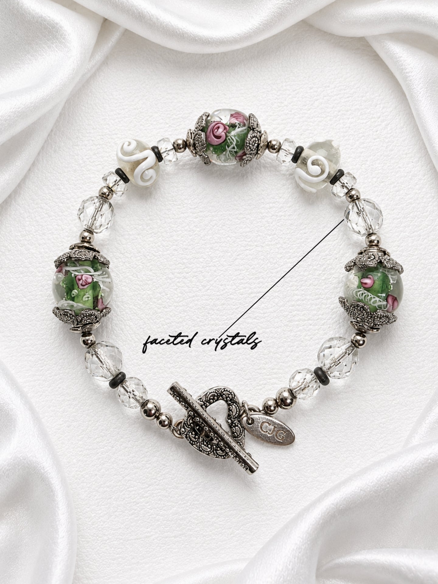 Garden Rose Lampwork Bracelet