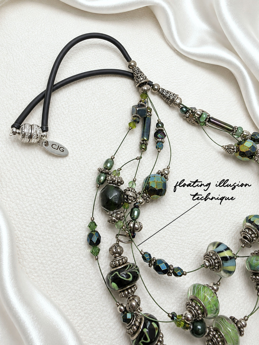 Emerald Floating Lampwork Glass Necklace