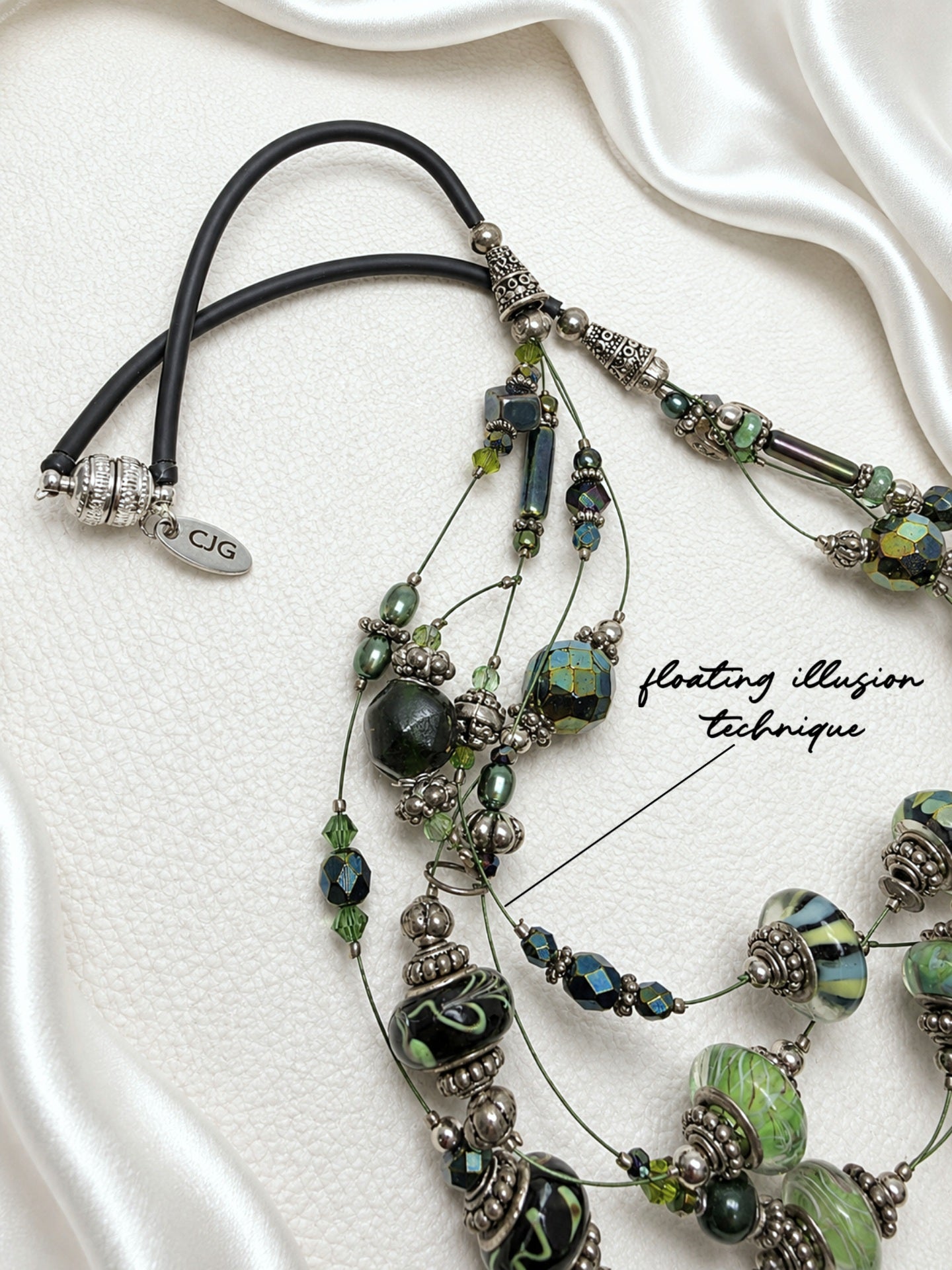 Emerald Floating Lampwork Glass Necklace
