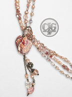 Coral Multi-Strand Pearl & Crystal Seashell Pendant Necklace