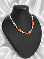 Red-Orange Chunky Coral & Floral Necklace