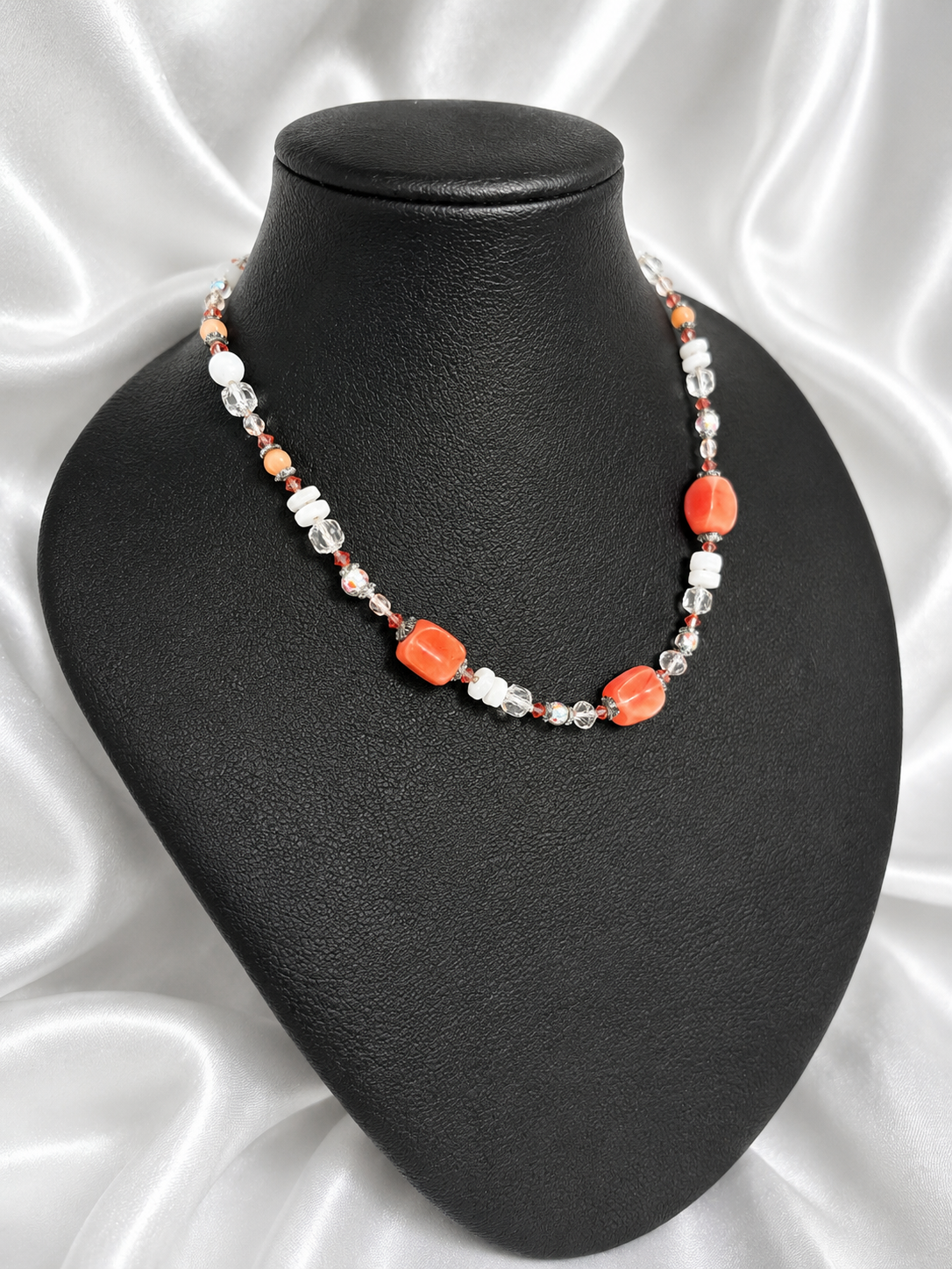 Red-Orange Chunky Coral & Floral Necklace