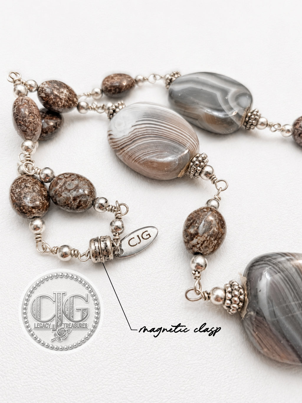 Grey & Brown Lace Agate Necklace