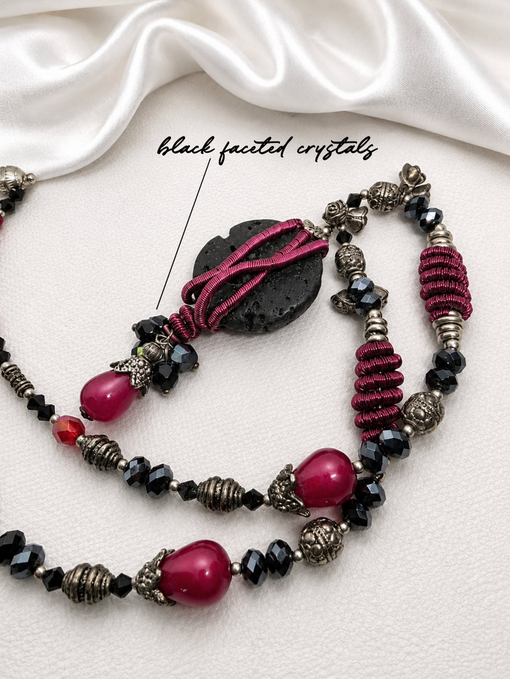 Wine Red Wire Wrap & Lava Rock Necklace