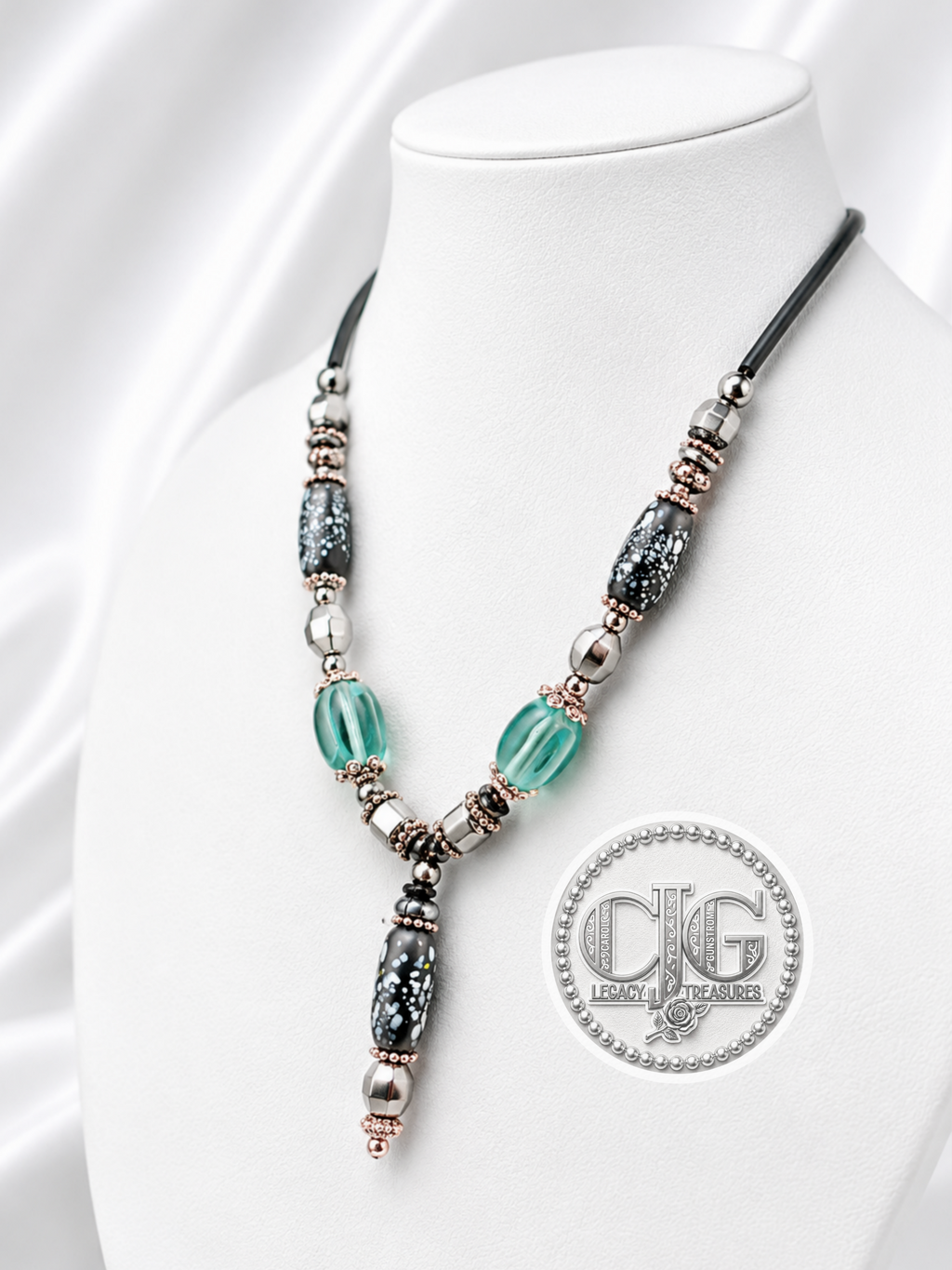 Snowflake Obsidian Barrel Pendant Necklace
