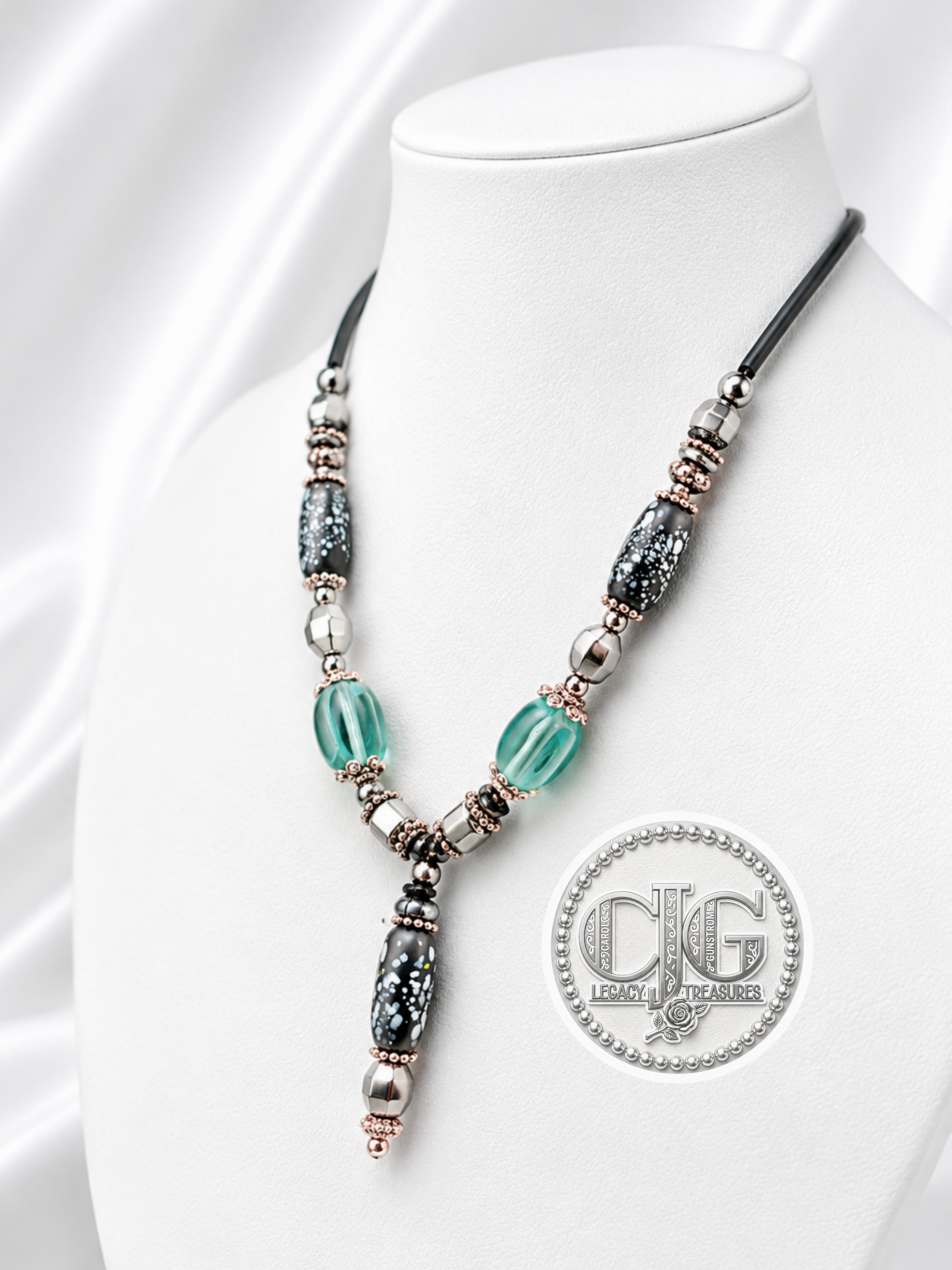 Snowflake Obsidian Barrel Pendant Necklace