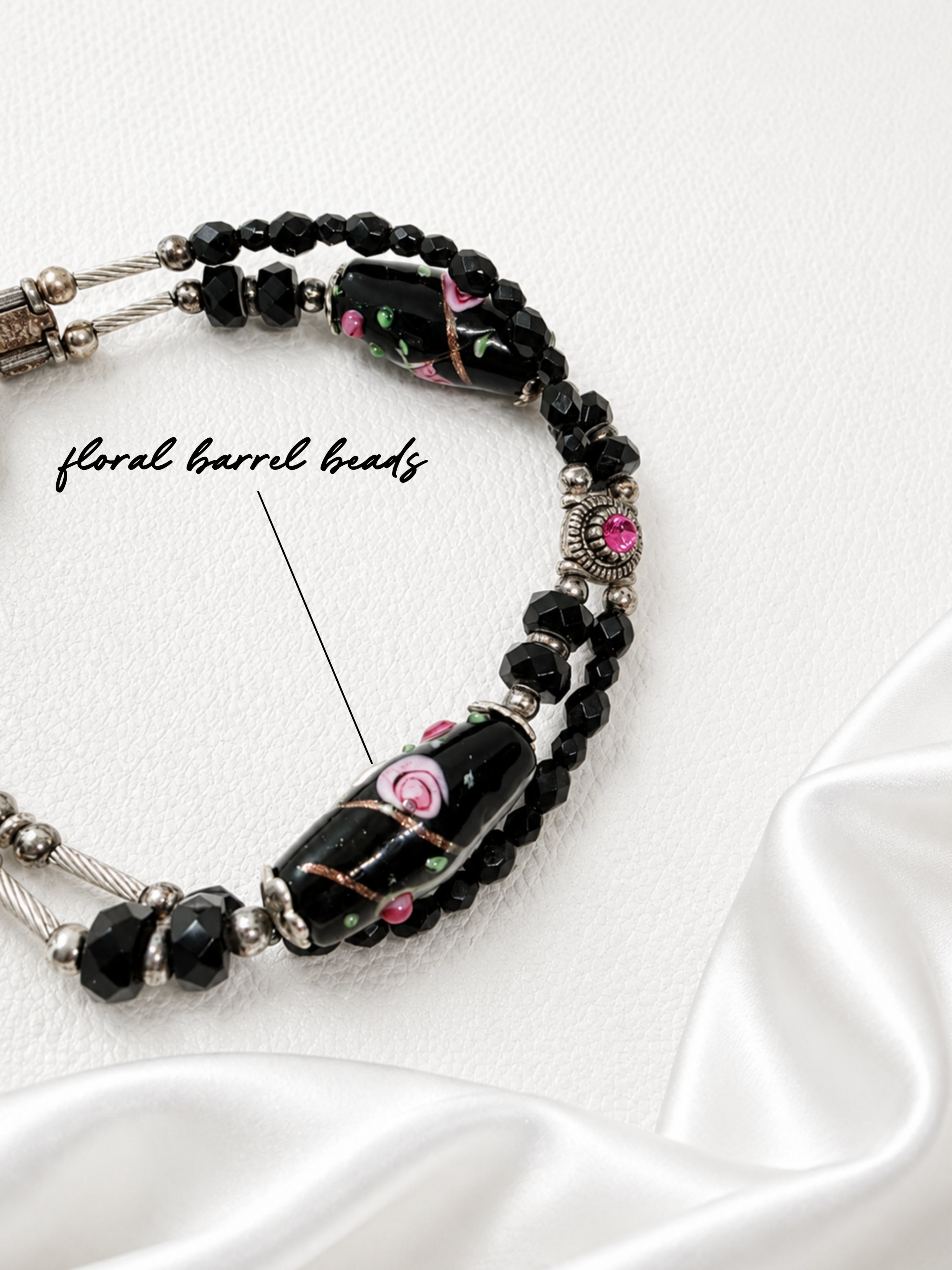 Black-Pink Rose Garden Bracelet