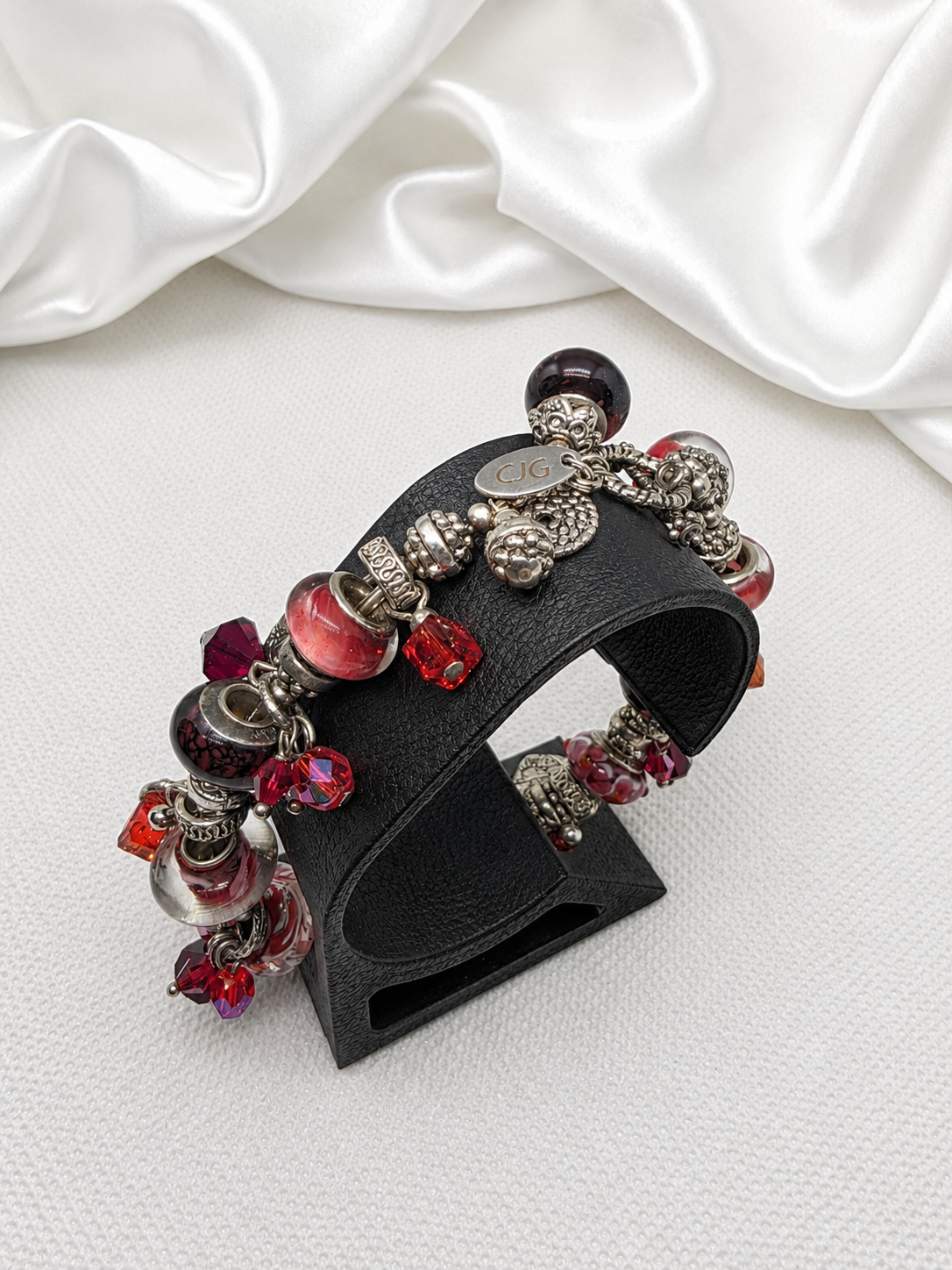 Crimson Trollbead & Crystal Charm Bracelet