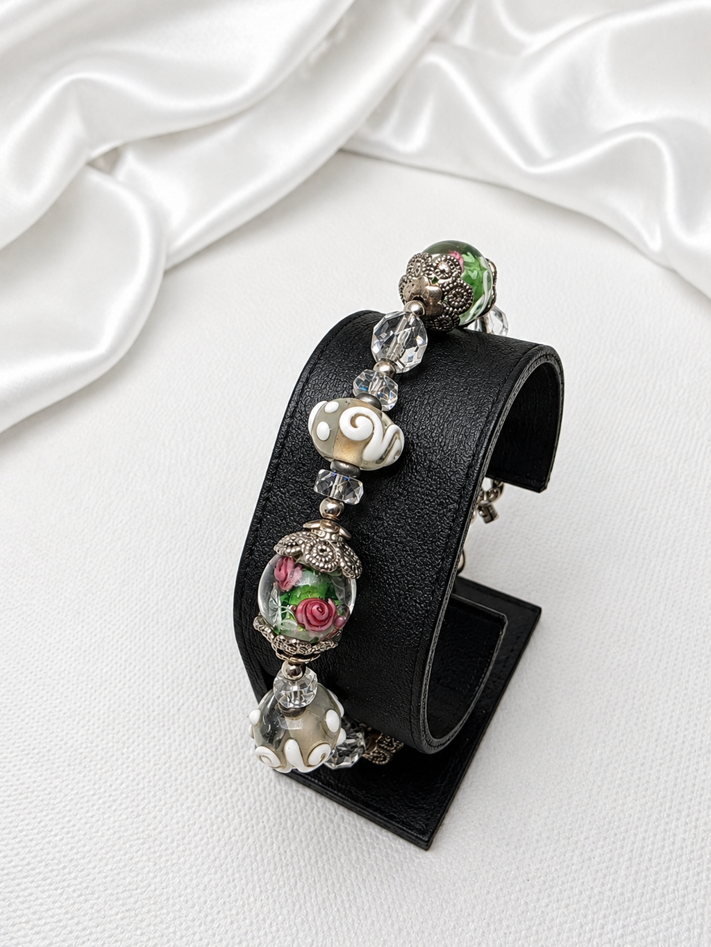 Garden Rose Lampwork Bracelet