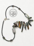 Iridescent Spiked Aura Quartz & Beaded Necklace