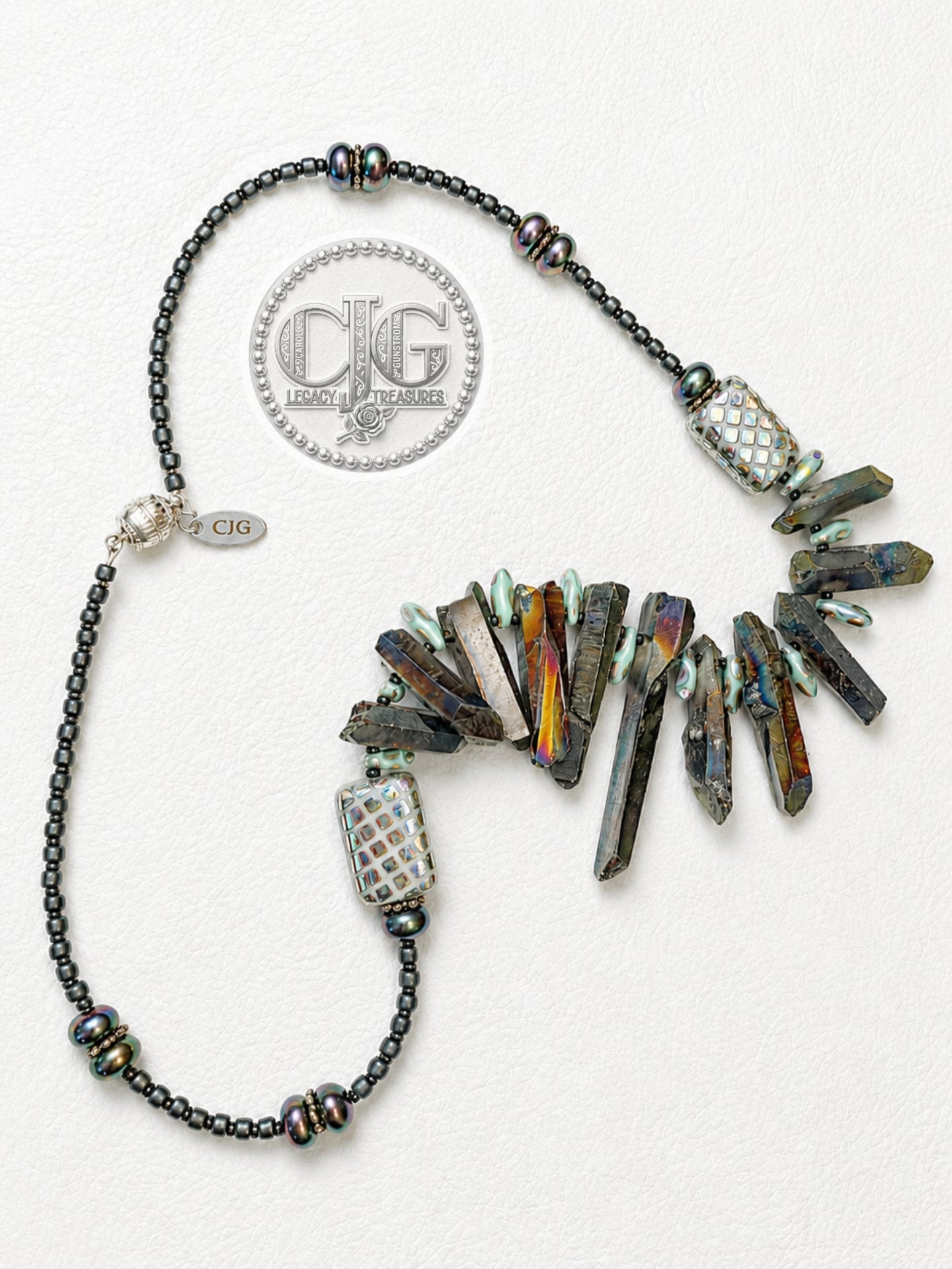 Iridescent Spiked Aura Quartz & Beaded Necklace