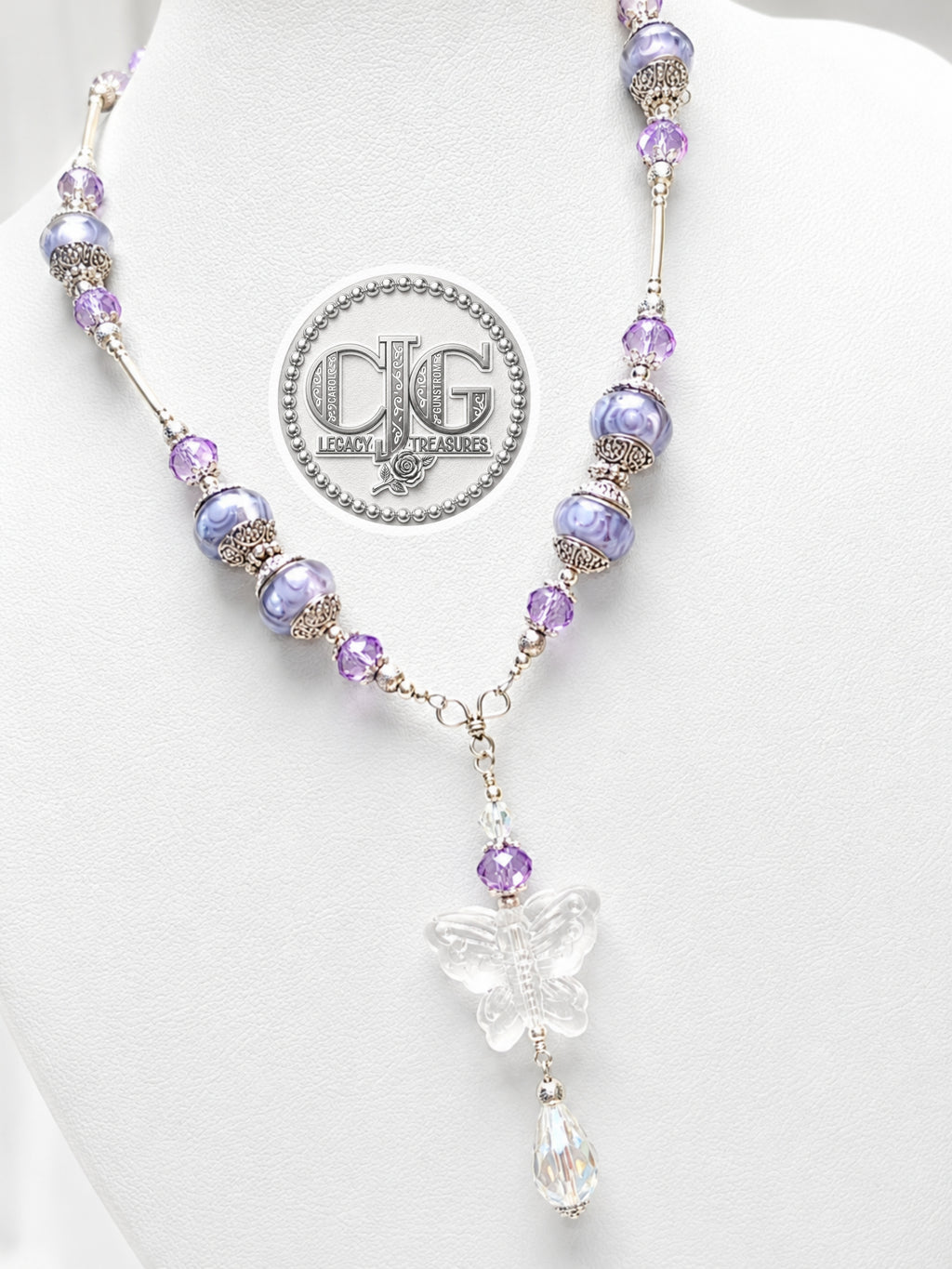 Lavender Y-Drop Pandora Beaded Butterfly Necklace