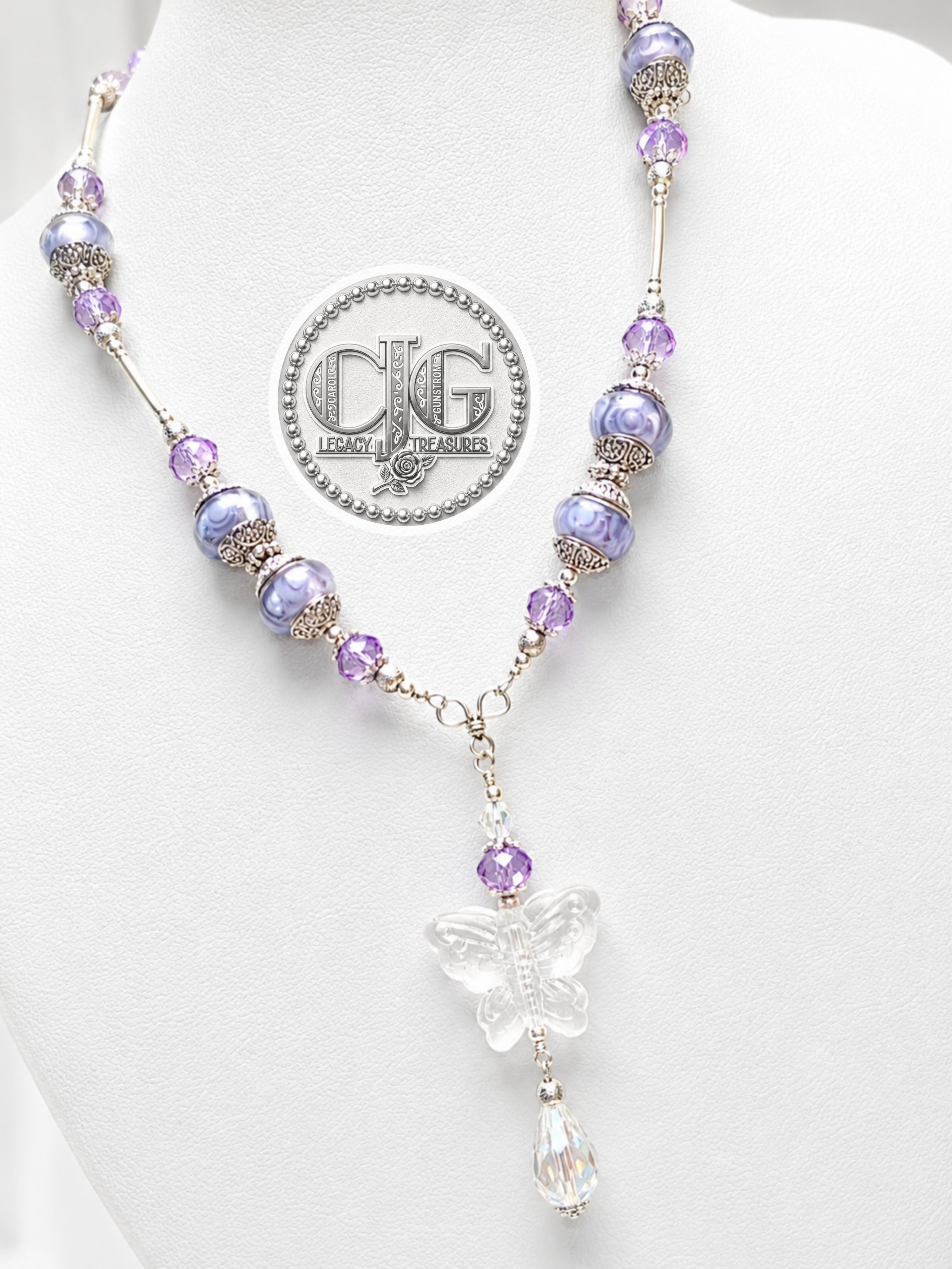 Lavender Y-Drop Pandora Beaded Butterfly Necklace