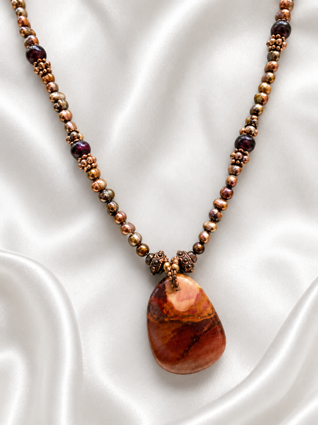 Bronze River Pearl & Red Jasper Necklace