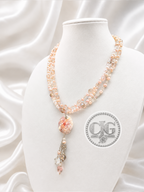 Coral Multi-Strand Pearl & Crystal Seashell Pendant Necklace