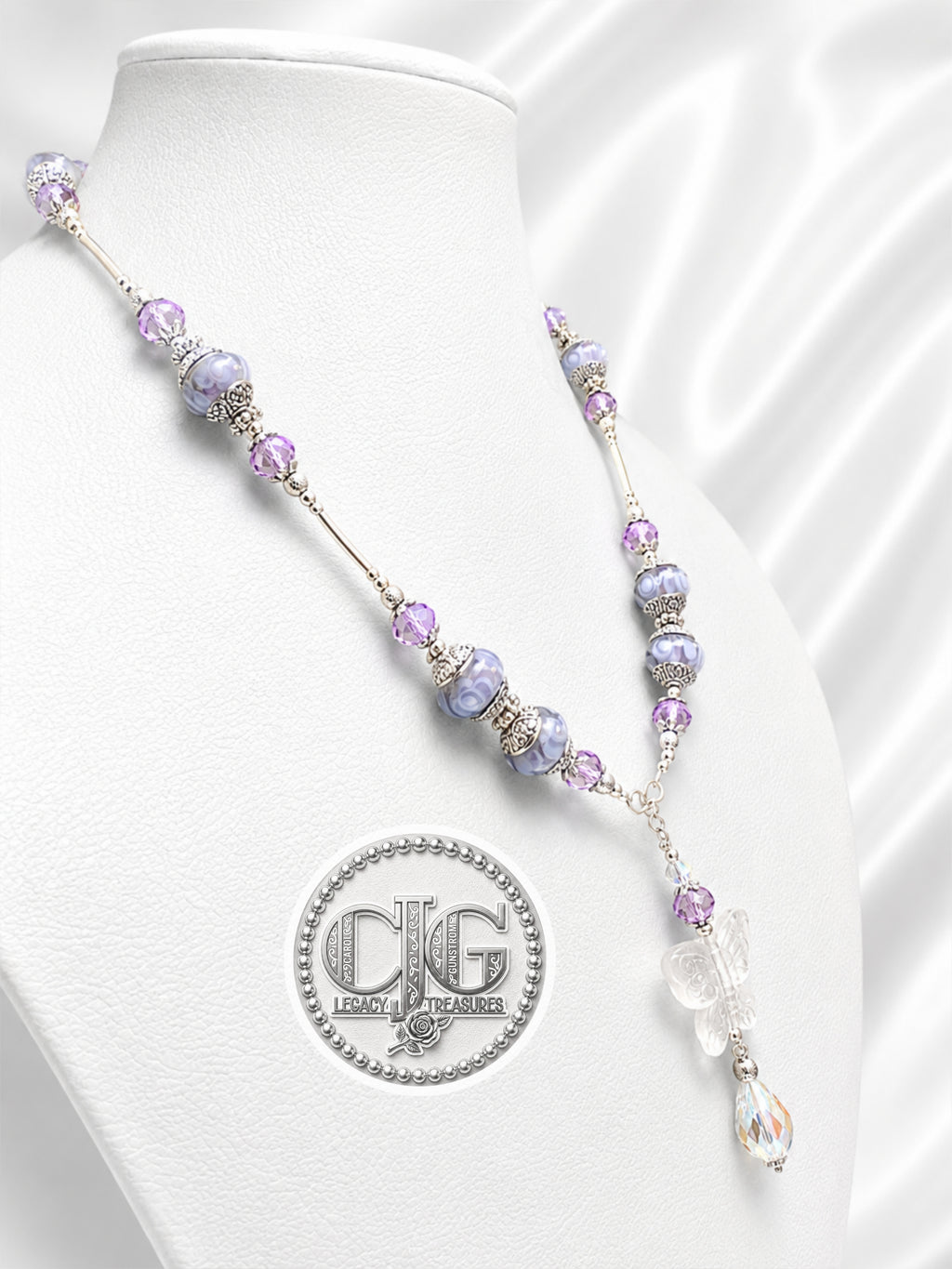 Lavender Y-Drop Pandora Beaded Butterfly Necklace