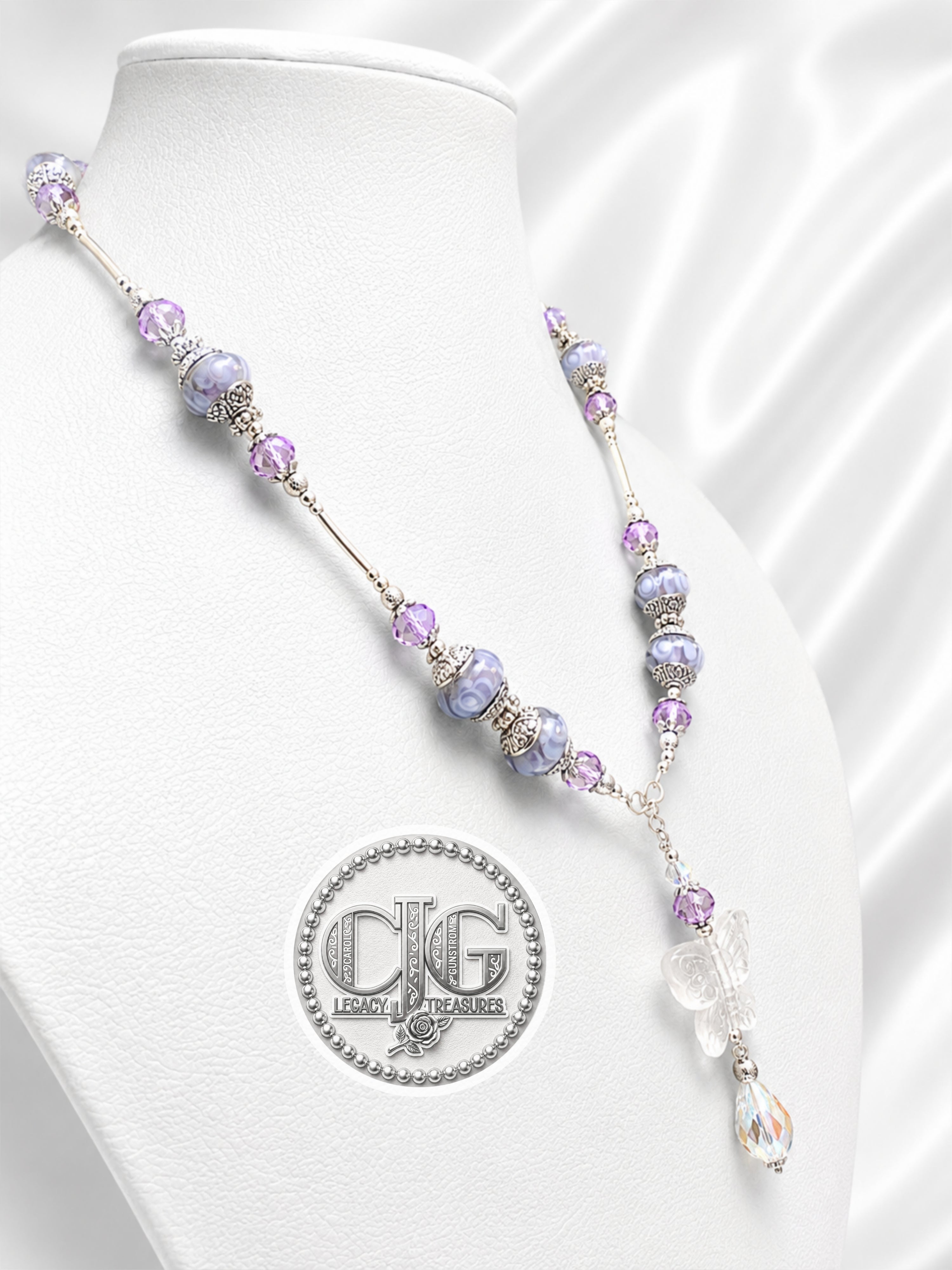 Lavender Y-Drop Pandora Beaded Butterfly Necklace