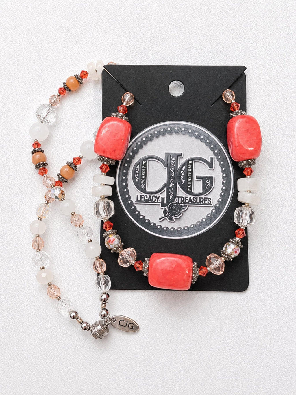 Coral & Glass Lampwork Beaded Necklace