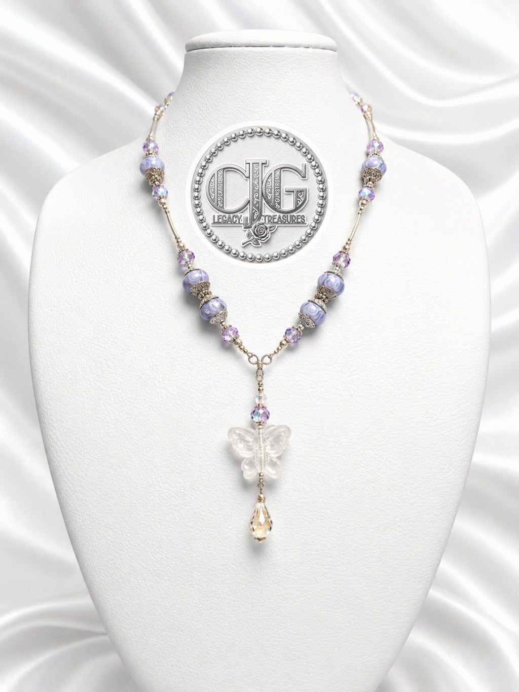 Lavender Y-Drop Pandora Beaded Butterfly Necklace