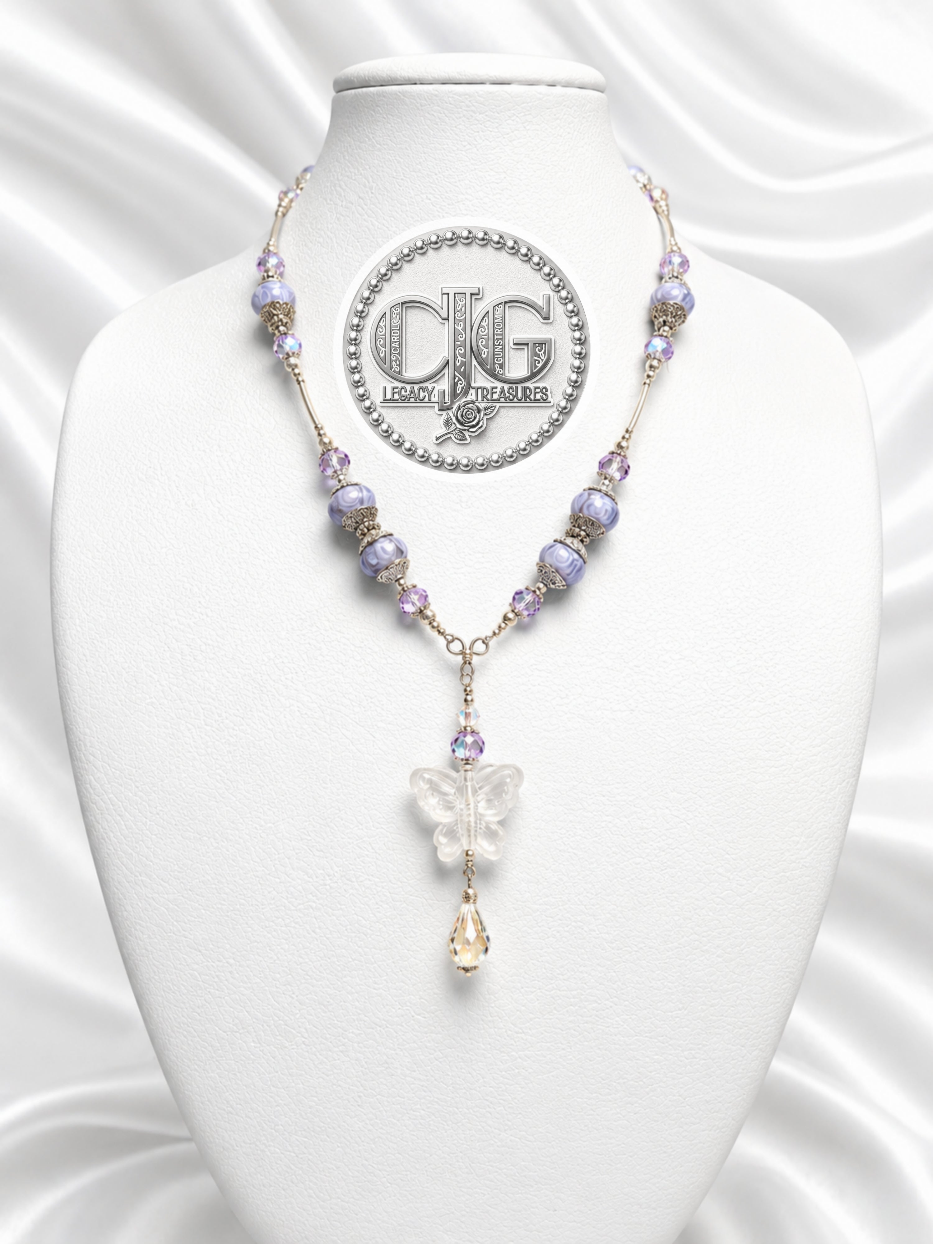 Lavender Y-Drop Pandora Beaded Butterfly Necklace