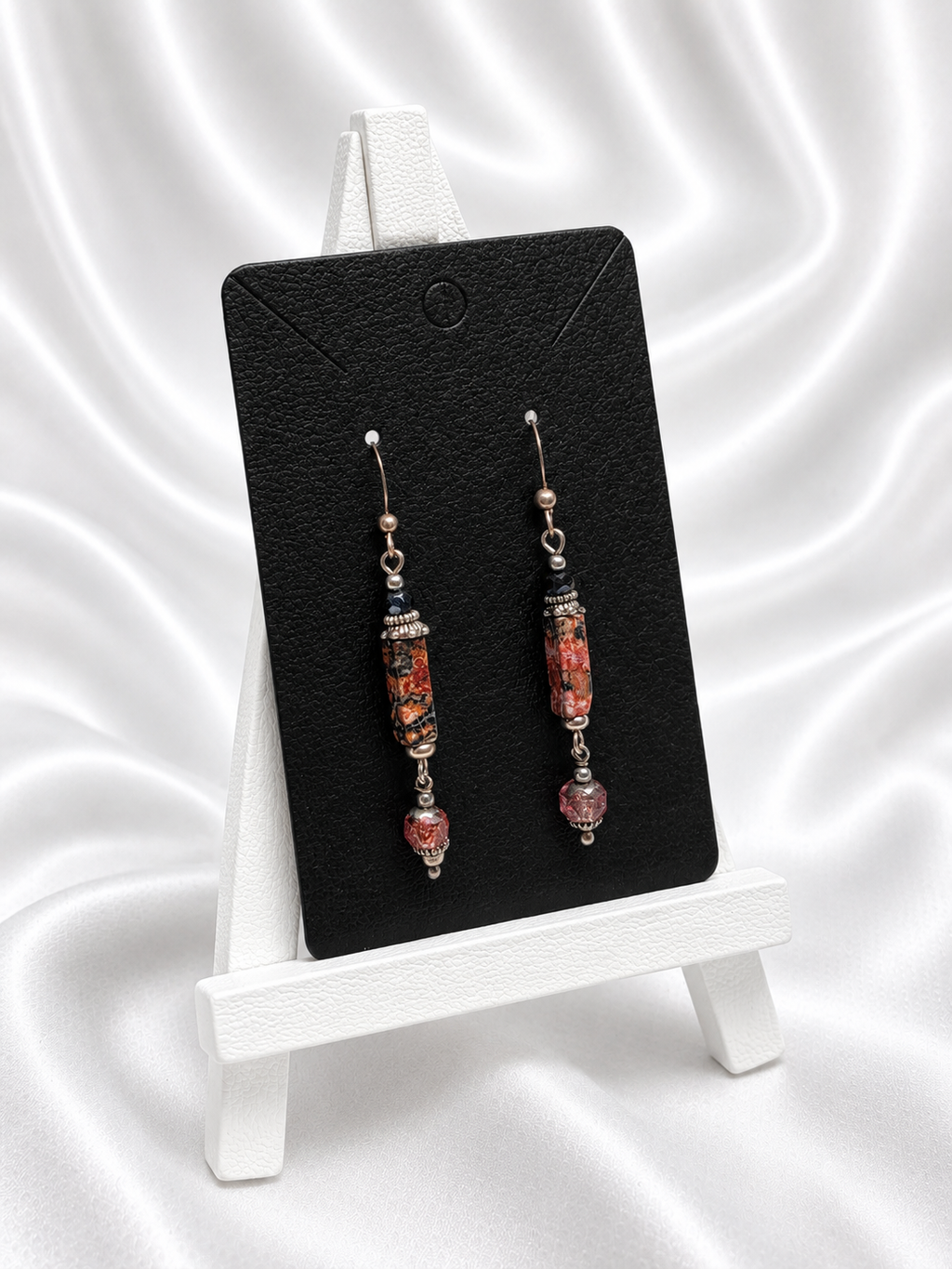 Red-Black Jasper & Crystal Drop Earrings