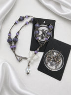 Lavender Butterfly Pandora Necklace & Crystal Earrings Set