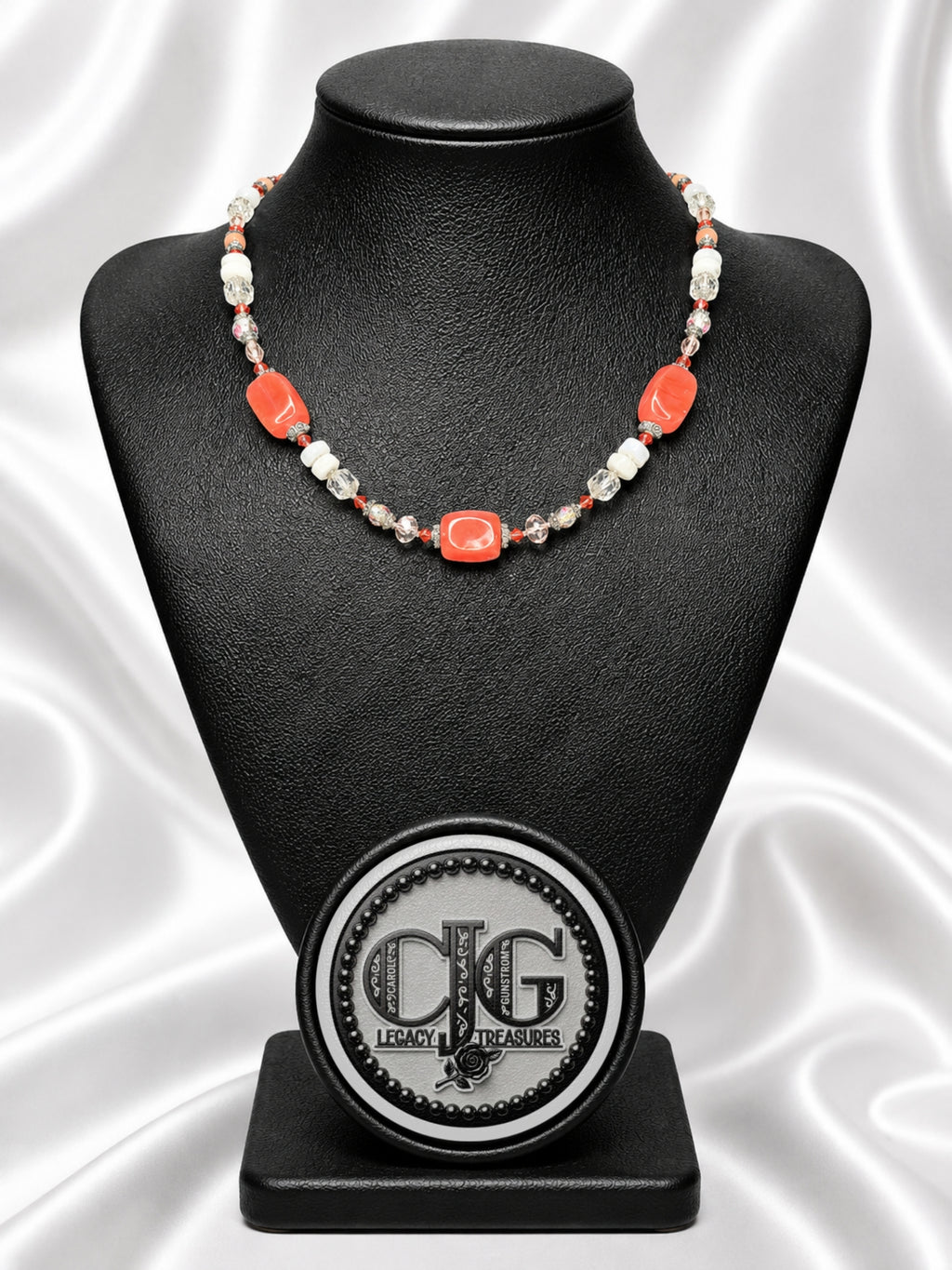 Red-Orange Chunky Coral & Floral Necklace
