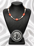 Red-Orange Chunky Coral & Floral Necklace