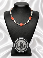 Red-Orange Chunky Coral & Floral Necklace