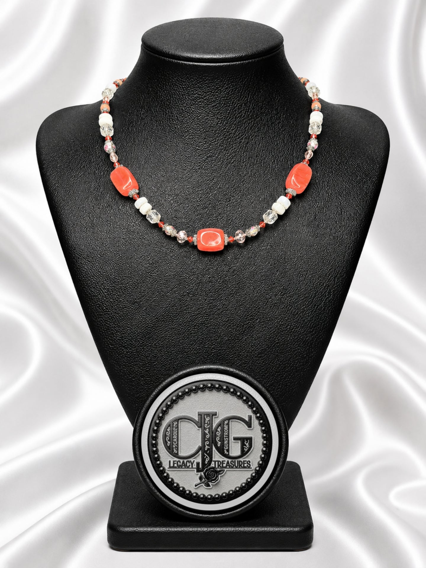 Red-Orange Chunky Coral & Floral Necklace
