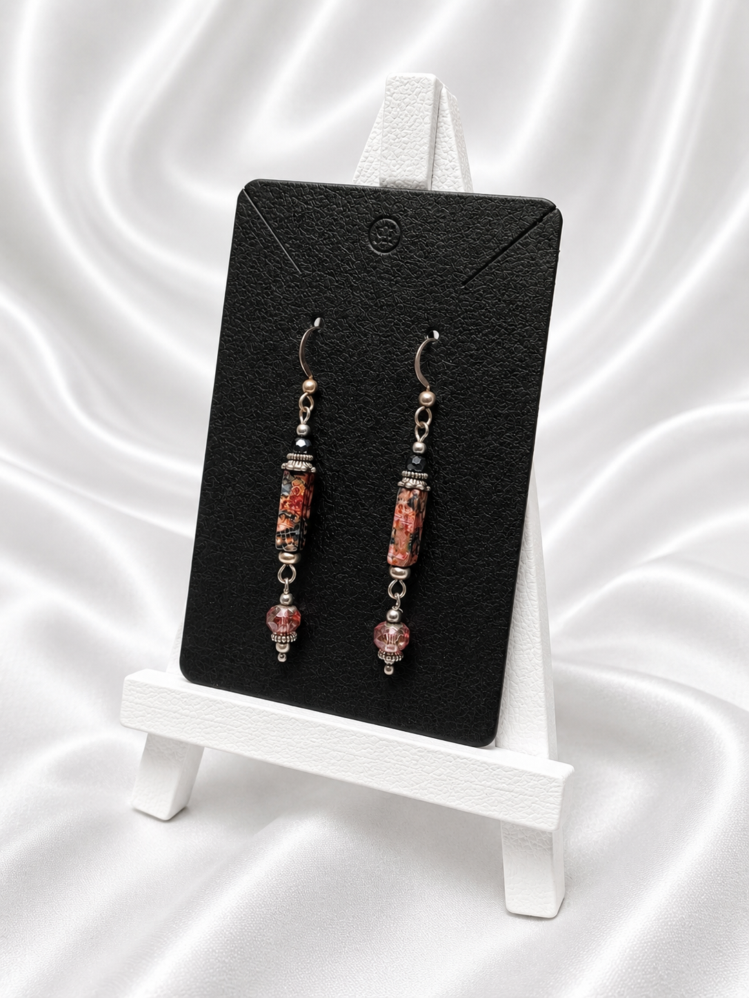 Red-Black Jasper & Crystal Drop Earrings