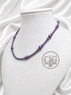 Full view of graduated baroque pearl necklace with lampwork glass bead and toggle clasp