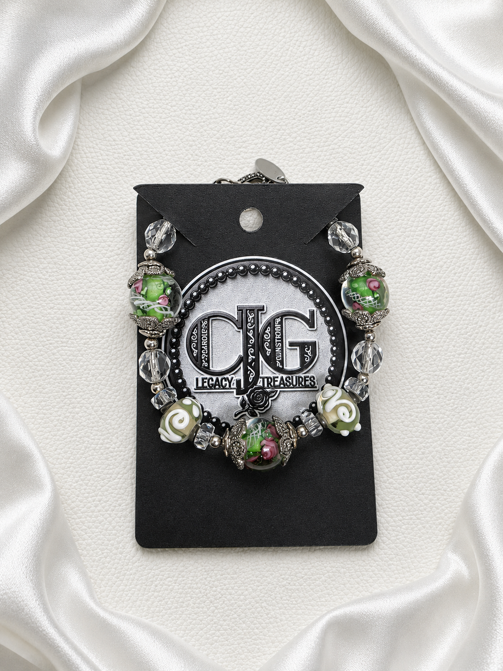 Garden Rose Lampwork Bracelet